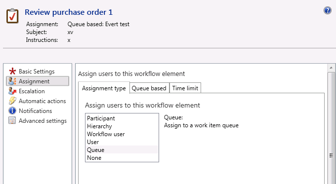workflow work item queue assignment rule
