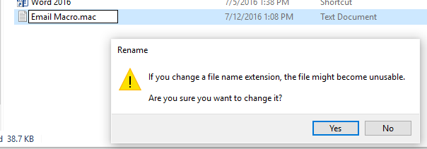email macro extension change