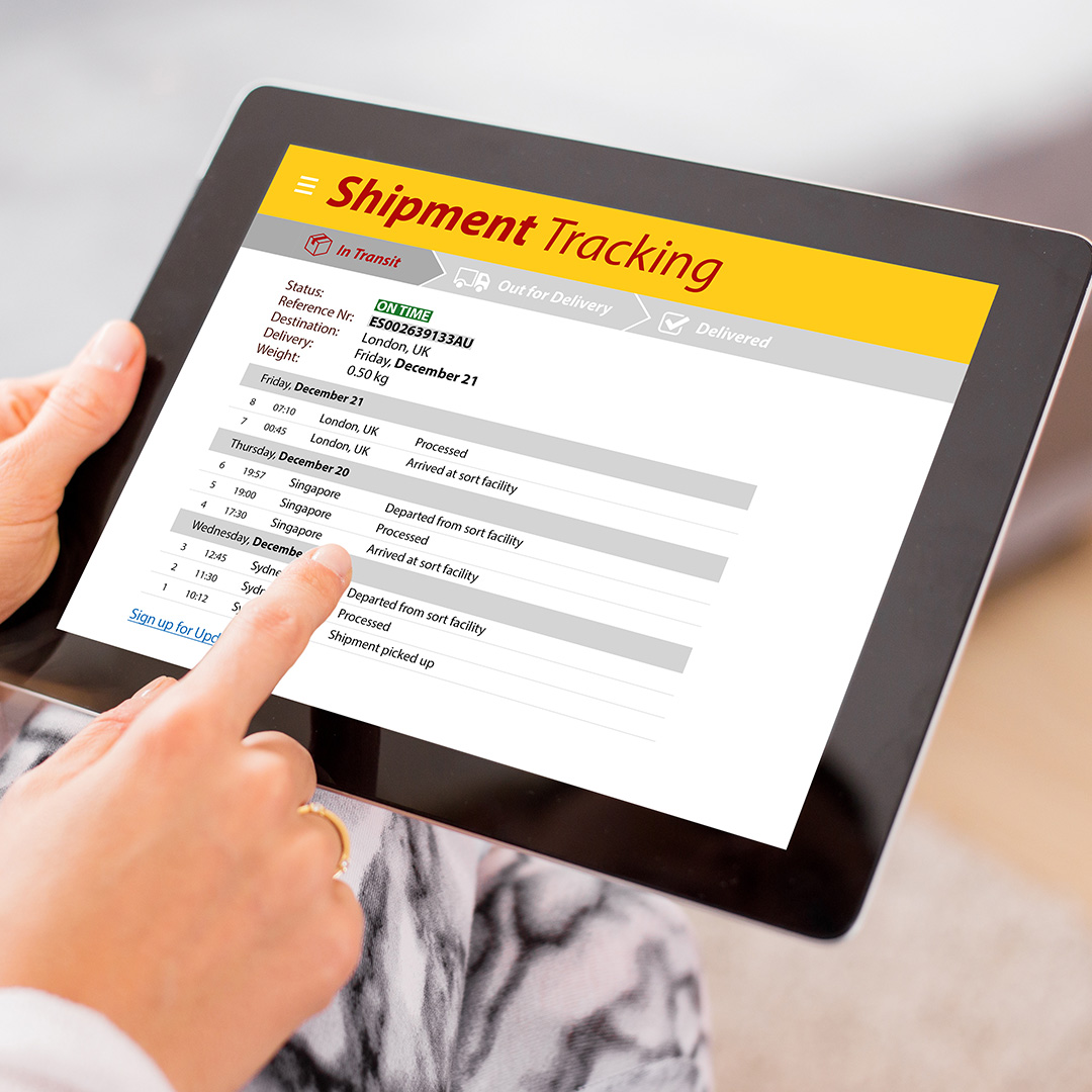 Person tracking shipment on tablet