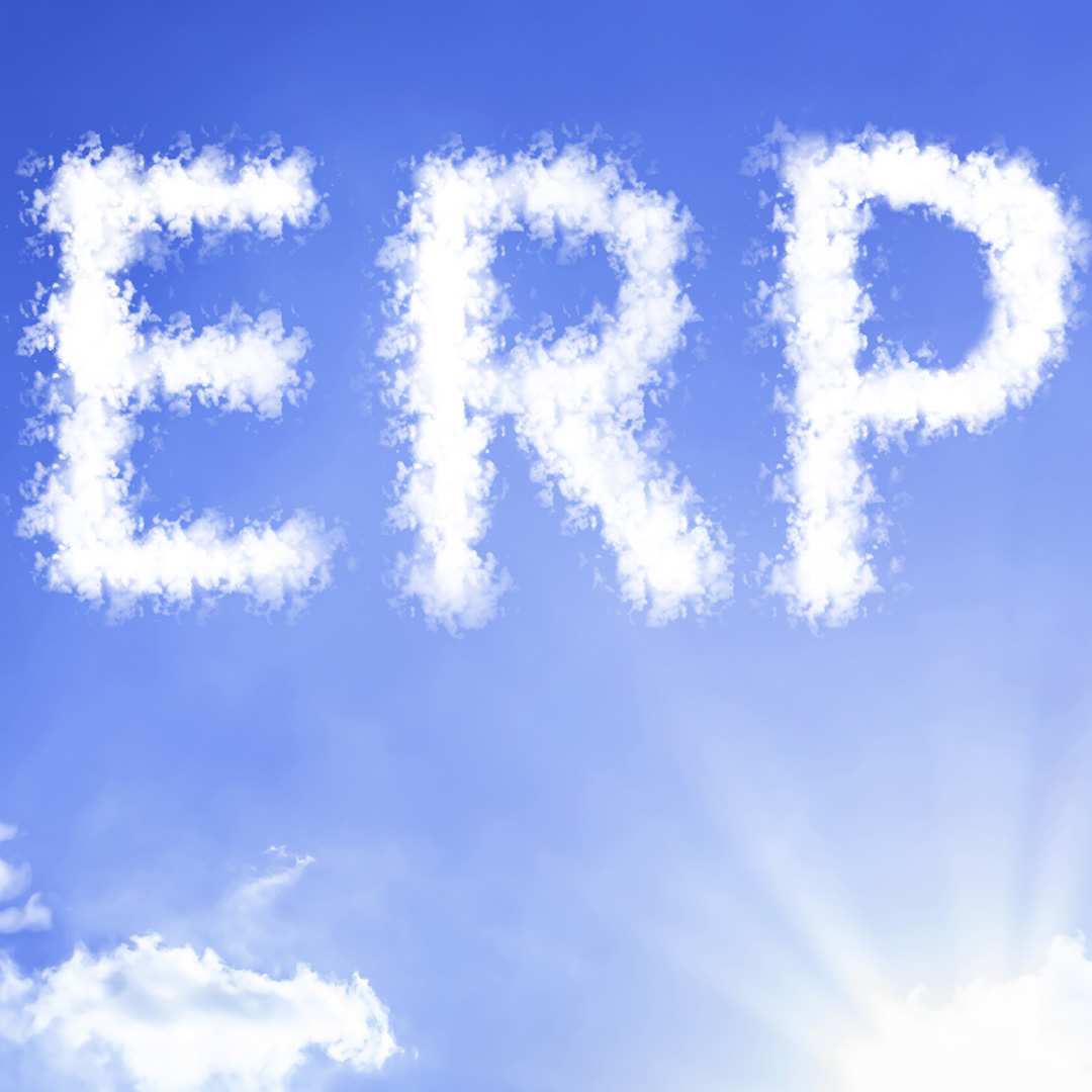 ERP cloud word with a blue sky