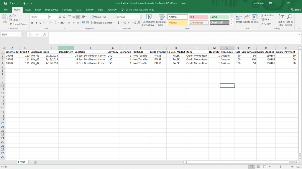 how to import credit memo in NetSuite