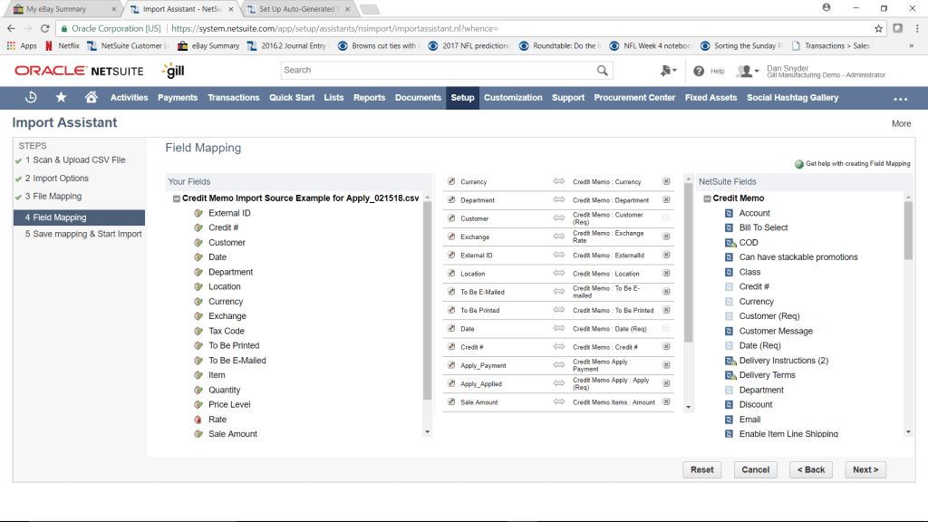 how to import credit memo in NetSuite