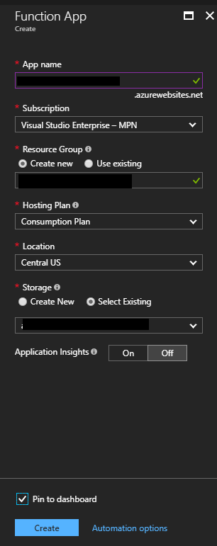 using Azure function apps