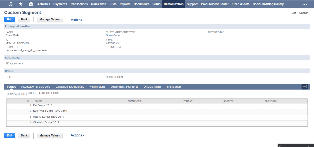 NetSuite Custom Record