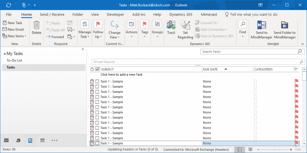 when you delete a task in outlook where does it go