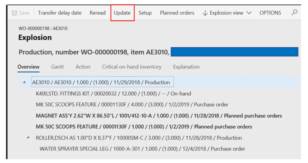 dynamics 365 explosion options