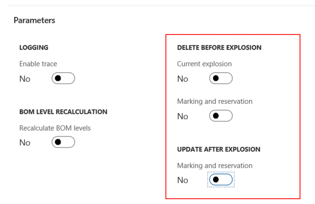 dynamics 365 explosion options