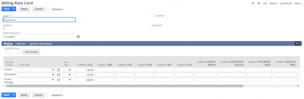 how to create NetSuite billing rate cards