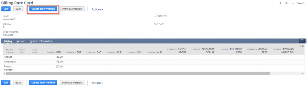 how to create NetSuite billing rate cards