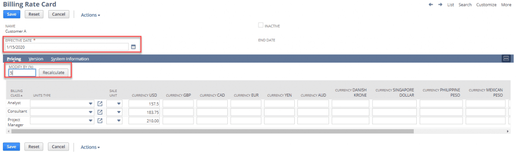 how to create NetSuite billing rate cards