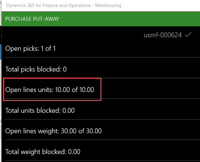 how to correct Dynamics 365 Purchase Order Receipts - purchase put-away dialog box