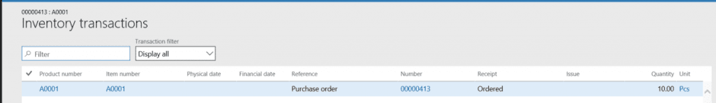 how to correct Dynamics 365 Purchase Order Receipts - inventory transactions menu