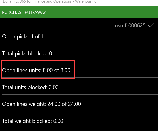 how to correct Dynamics 365 Purchase Order Receipts - Purchase Put-Away dialog box