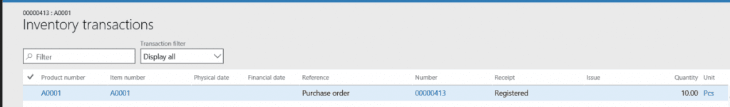 how to correct Dynamics 365 Purchase Order Receipts - inventory transactions window