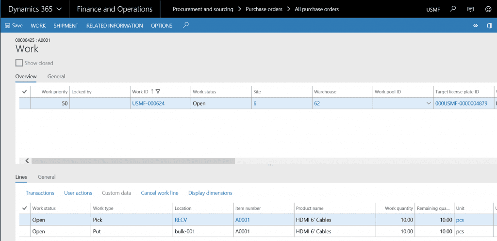 how to correct Dynamics 365 Purchase Order Receipts - all purchase orders window