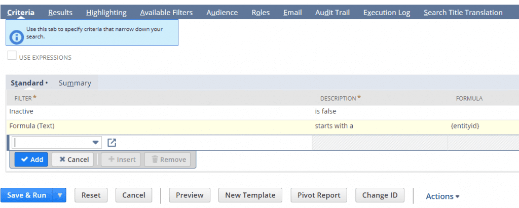 NetSuite saved search formulas