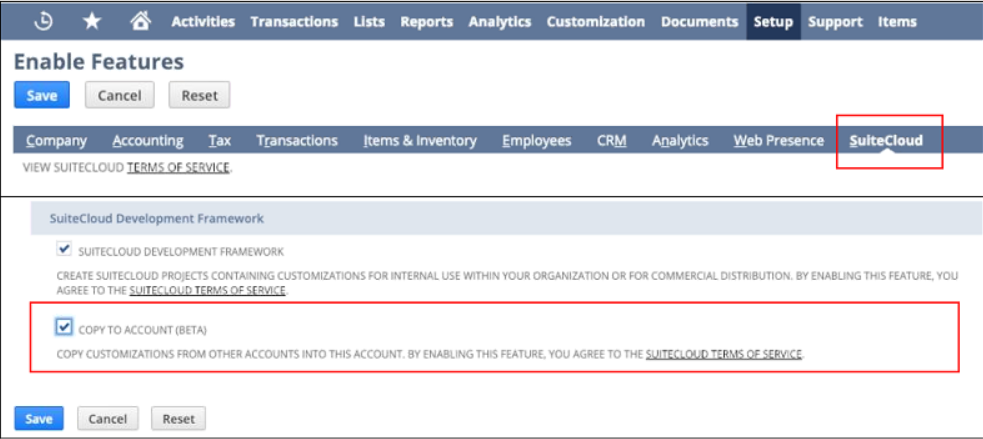 NetSuite Copy to Account