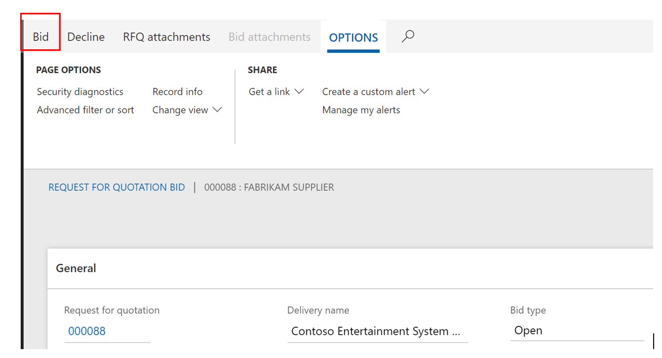 Dynamics 365 Vendor Bidding