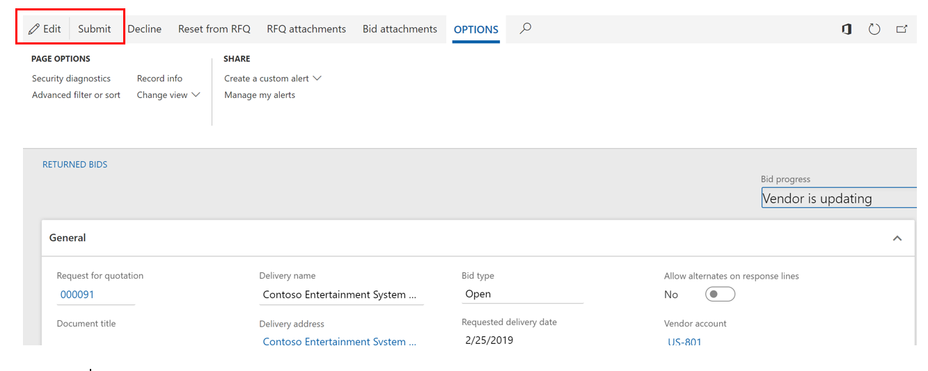 Dynamics 365 Vendor Bidding