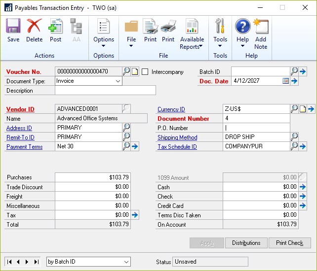 Dynamics GP EFT Payments