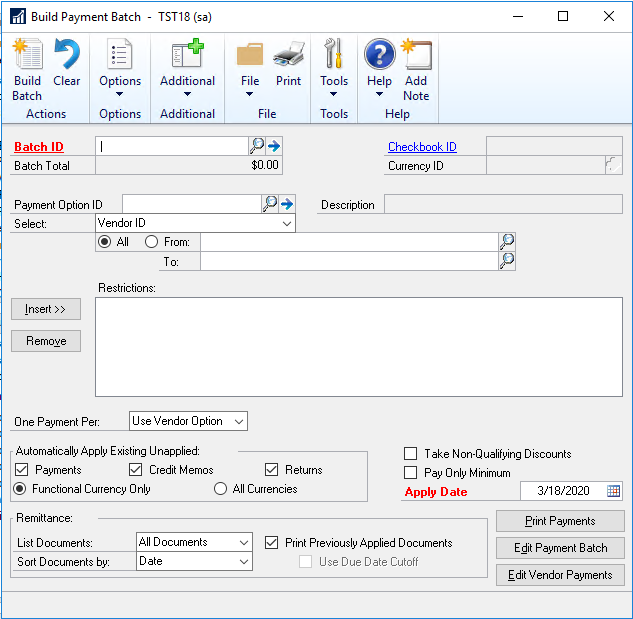 Dynamics GP EFT Payments