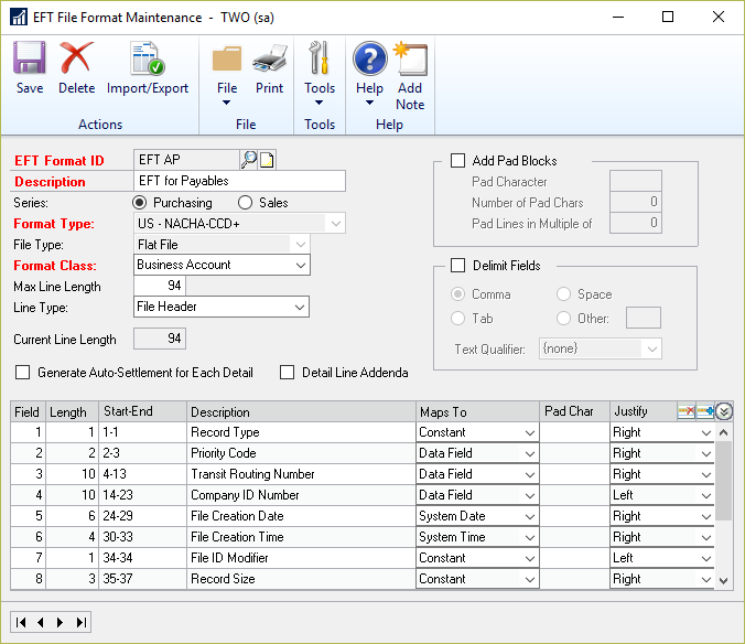 Dynamics GP EFT Payments