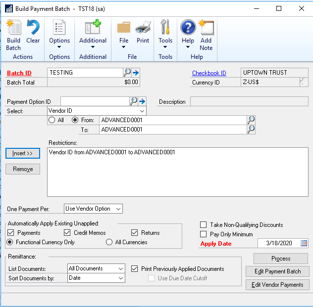 Dynamics GP EFT Payments