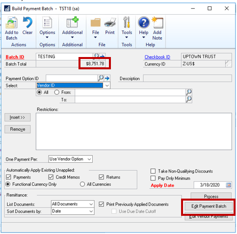 Dynamics GP EFT Payments