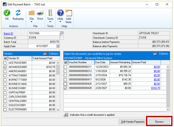 Dynamics GP EFT Payments