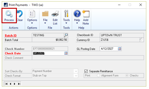 Dynamics GP EFT Payments