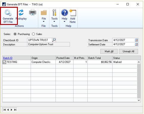 Dynamics GP EFT Payments