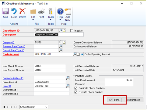 Dynamics GP EFT Payments