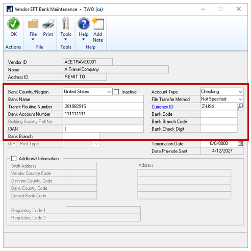 Dynamics GP EFT Payments