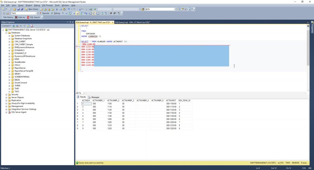 tsql shortcut