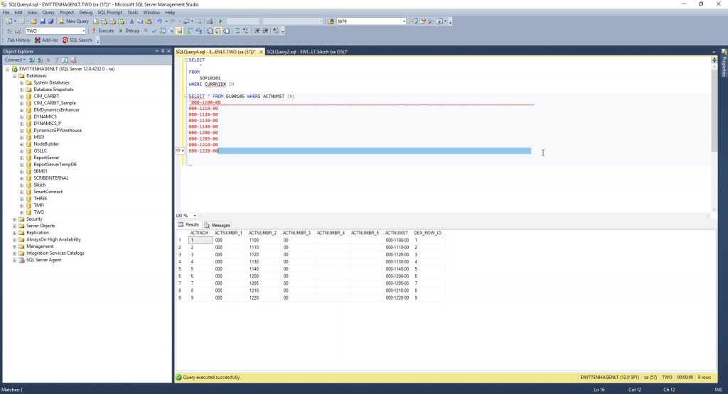 tsql shortcut