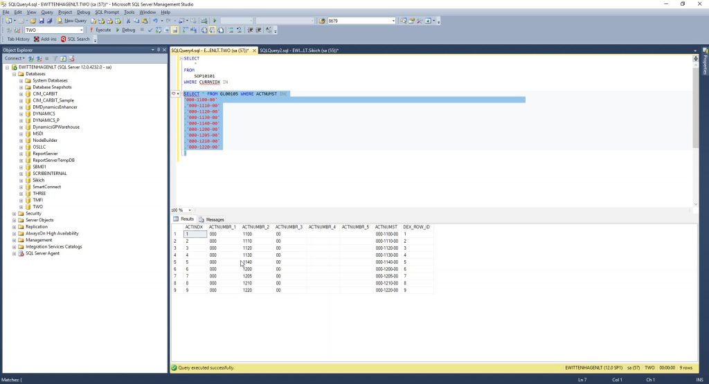 tsql shortcut