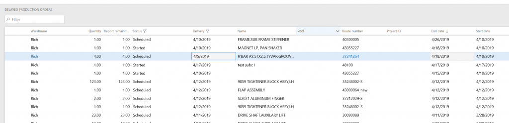 how to search d365 late production orders