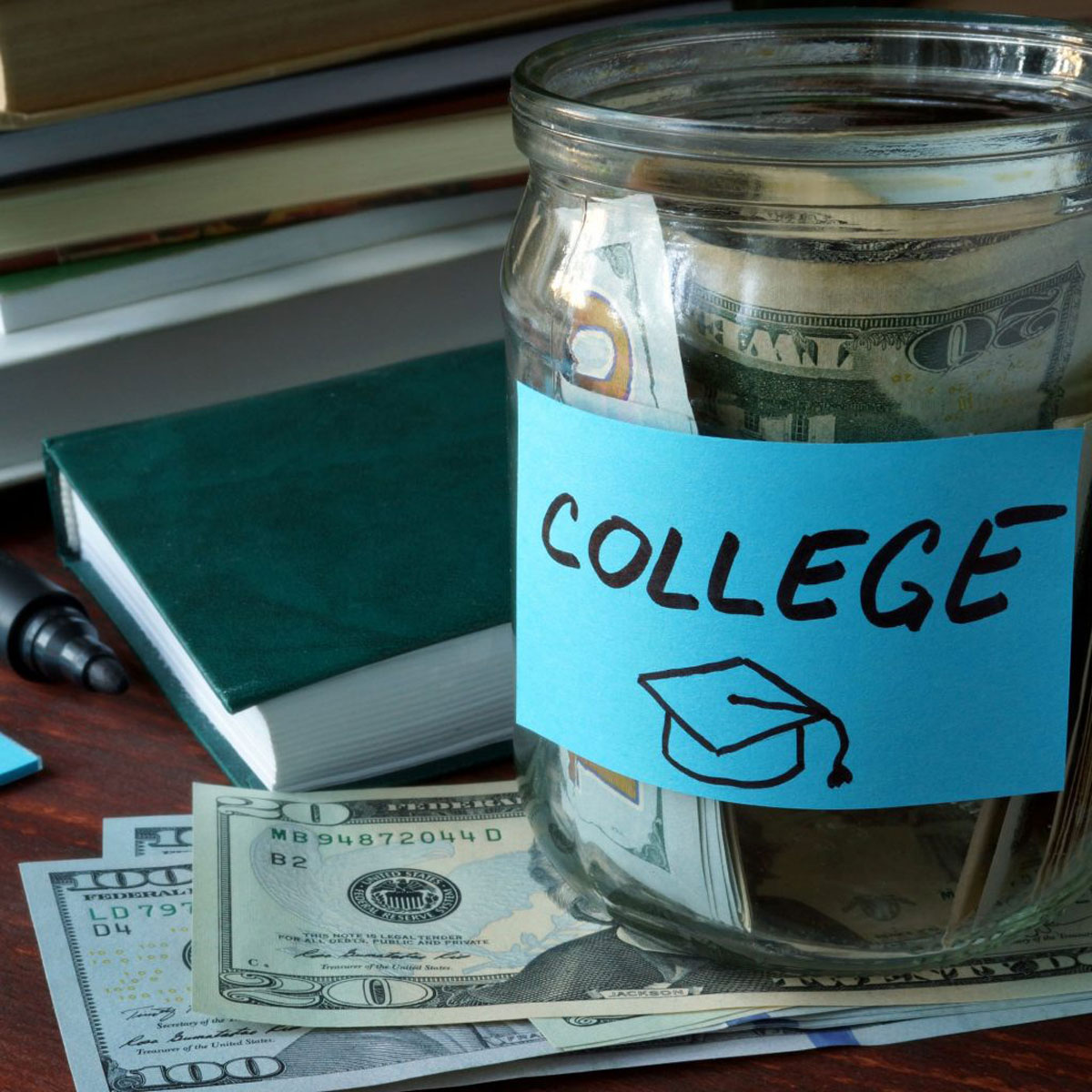 Jar Labeled College Full of Money