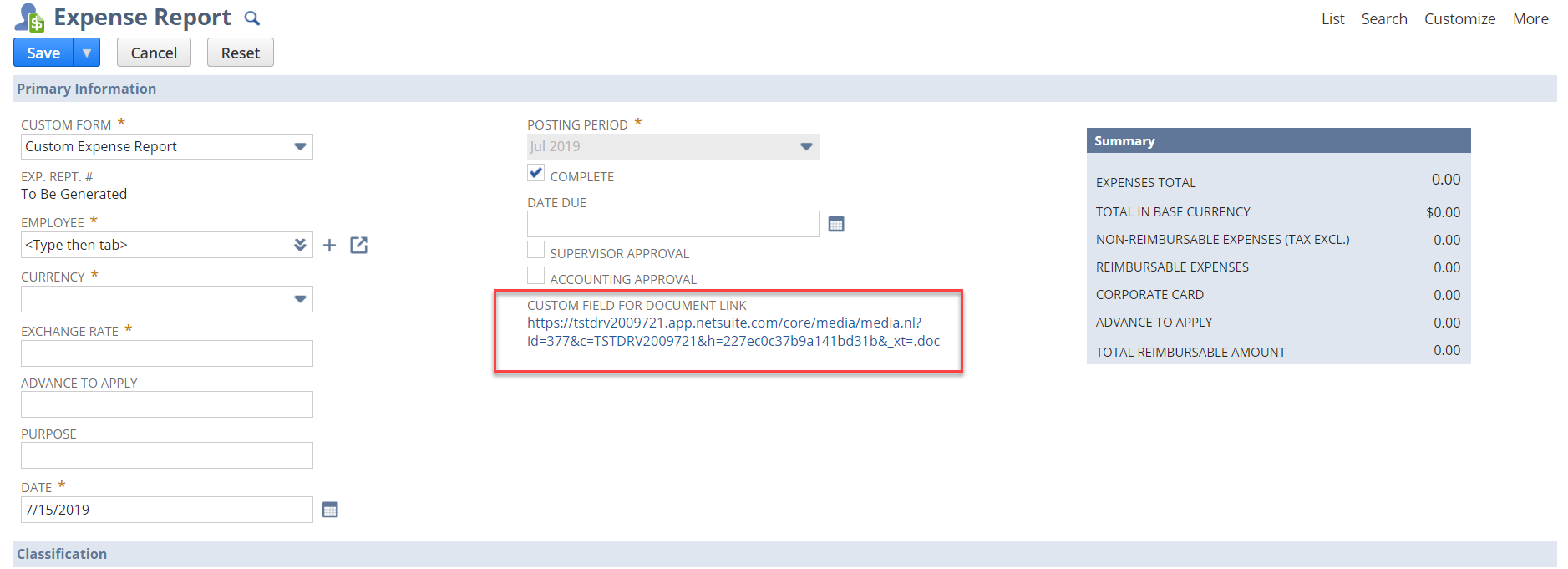 how to add links to NetSuite Forms