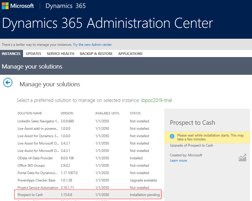 Dynamics 365 Administration center