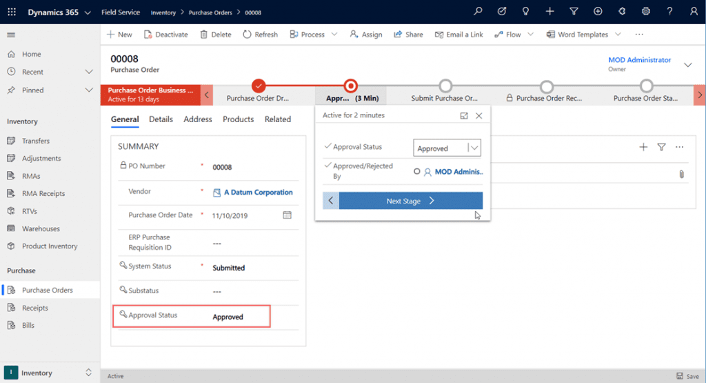 Dynamics 365 purchase order