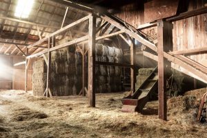 Barn Interior Wooden Light Beams Hay Bales Rustic