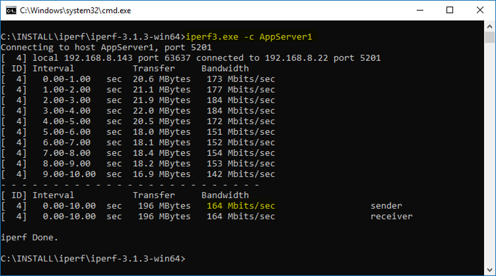 iperf3.exe -c  AppServer1