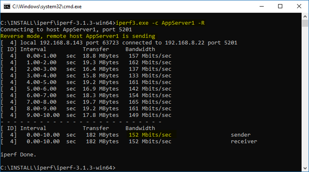 how to troubleshoot speed issues with iperf3 in reverse mode