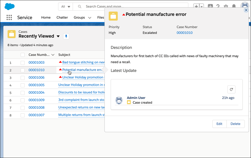 Salesforce Spring 2020 update case hover feature