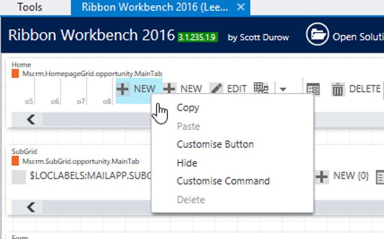 NEW popup menu with Ribbon Workbench 2016