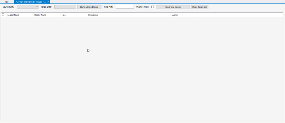 tool bar for Clone Field Definitions