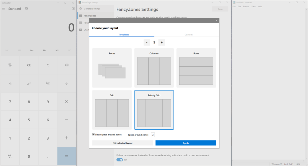 windows 10 fancyzones 3 columns