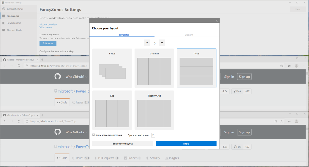 windows 10 fancyzones 3 equal columns