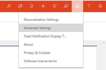 Settings menu in Dynamics 365 Unified Interface